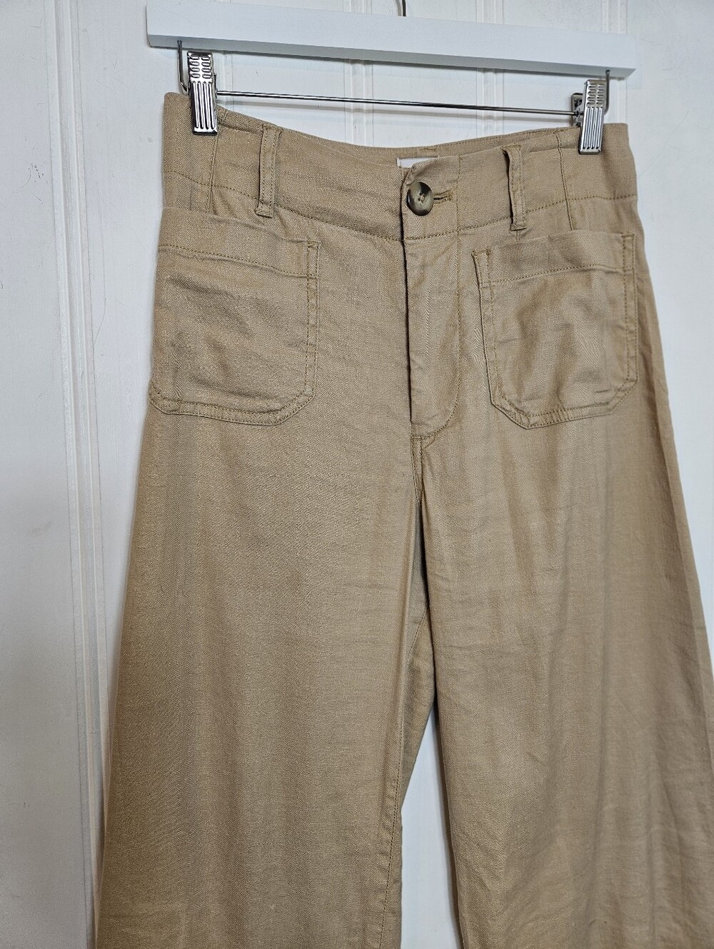 Anthropologie Maeve Colette Pants 25 Linen Wide Leg Tan Cropped High Rise - Picture 3 of 15